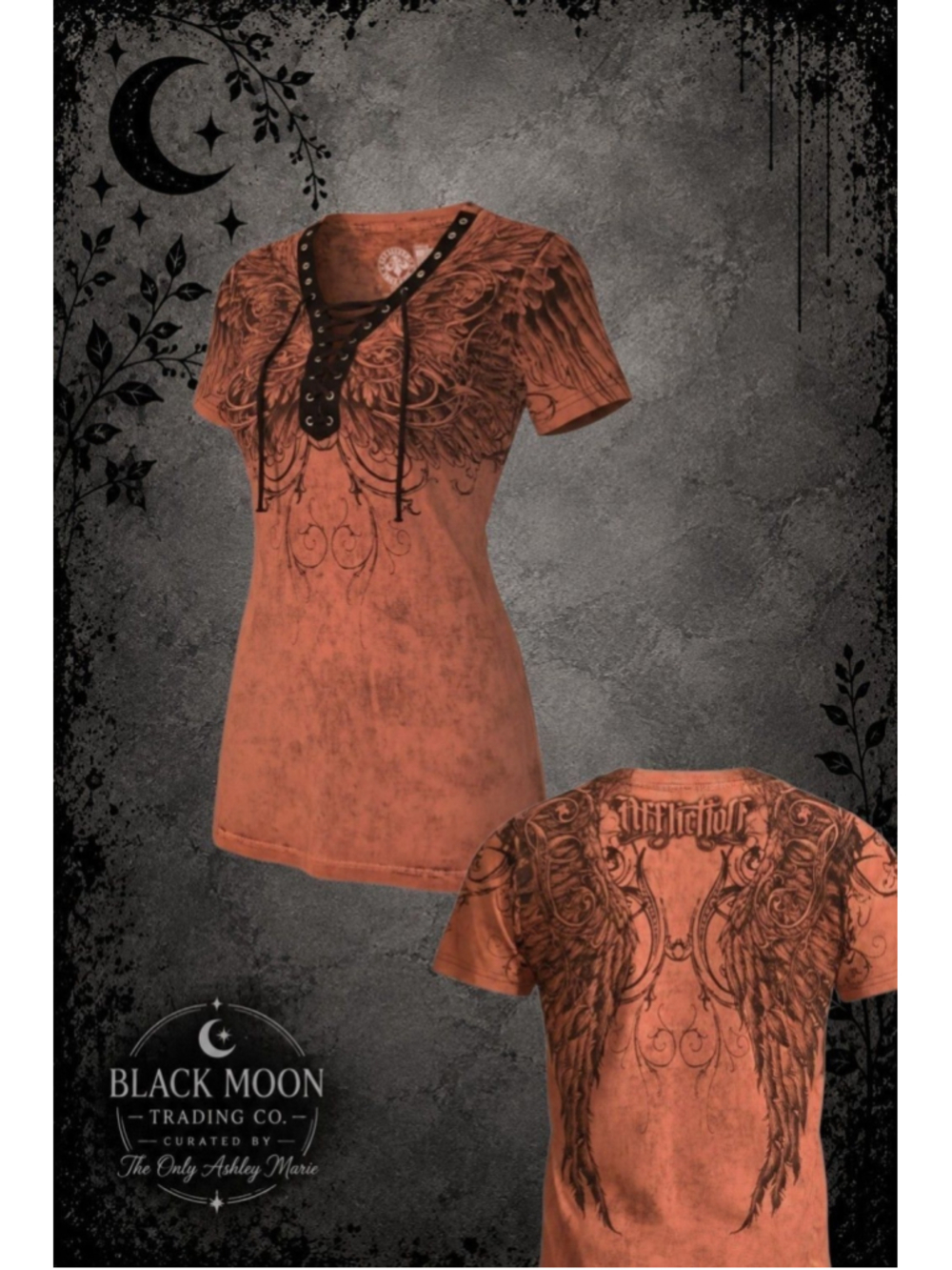 33. Affliction Lace Up Wing Graphic Tee Size M